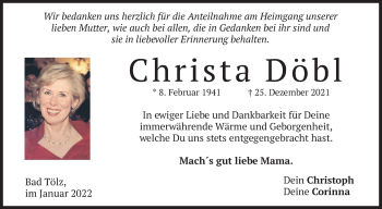 Traueranzeige von Christa Döbl von merkurtz
