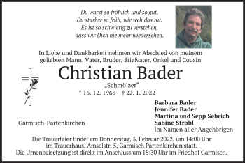 Traueranzeige von Christian Bader von merkurtz