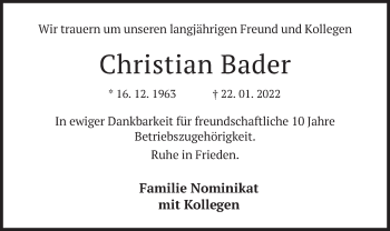 Traueranzeige von Christian Bader von merkurtz