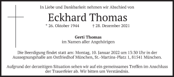 Traueranzeige von Eckhard Thomas von merkurtz