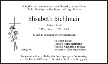 Traueranzeige von Elisabeth Bichlmair von merkurtz