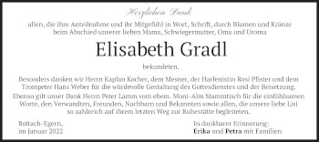 Traueranzeige von Elisabeth Gradl von merkurtz