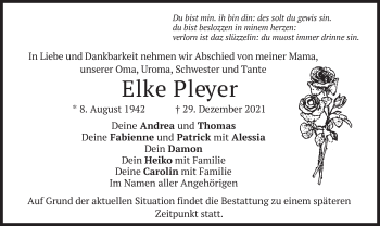 Traueranzeige von Elke Pleyer von merkurtz