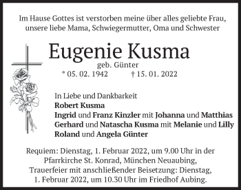 Traueranzeige von Eugenie Kusma von merkurtz