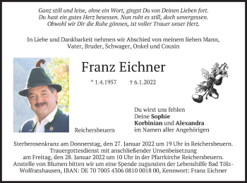 Traueranzeige von Franz Eichner von merkurtz