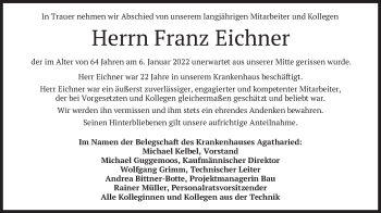 Traueranzeige von Franz Eichner von merkurtz