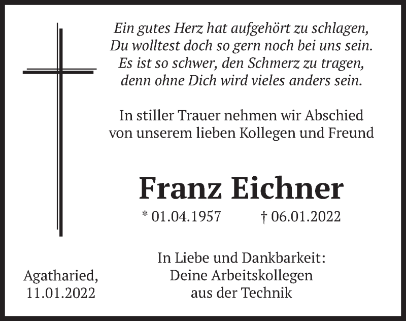  Traueranzeige für Franz Eichner vom 25.01.2022 aus merkurtz