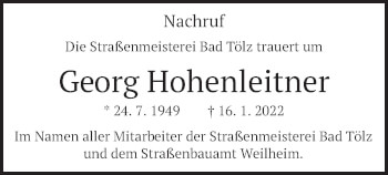 Traueranzeige von Georg Hohenleitner von merkurtz