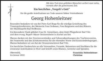 Traueranzeige von Georg Hohenleitner von merkurtz