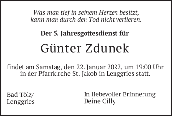 Traueranzeige von Günter Zdunek von merkurtz