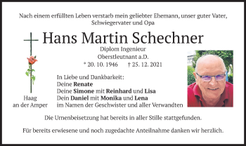 Traueranzeige von Hans Martin Schechner von merkurtz