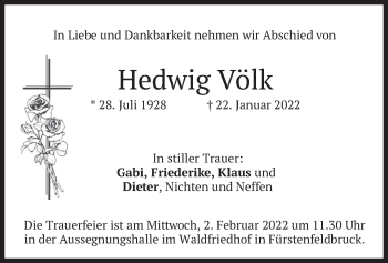 Traueranzeige von Hedwig Völk von merkurtz