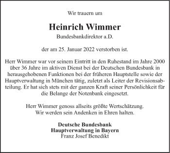 Traueranzeige von Heinrich Wimmer von merkurtz