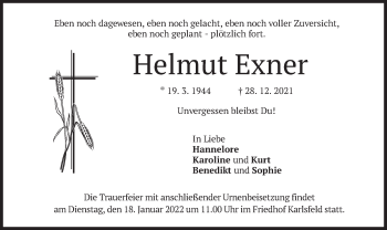 Traueranzeige von Helmut Exner von merkurtz