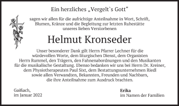 Traueranzeige von Helmut Kronseder von merkurtz