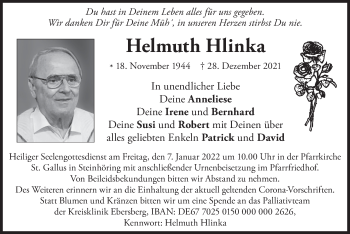 Traueranzeige von Helmuth Hlinka von merkurtz