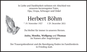 Traueranzeige von Herbert Böhm von merkurtz