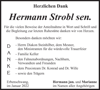 Traueranzeige von Hermann Strobl von merkurtz