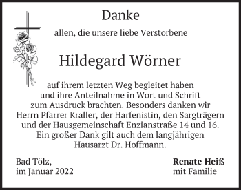 Traueranzeige von Hildegard Wörner von merkurtz