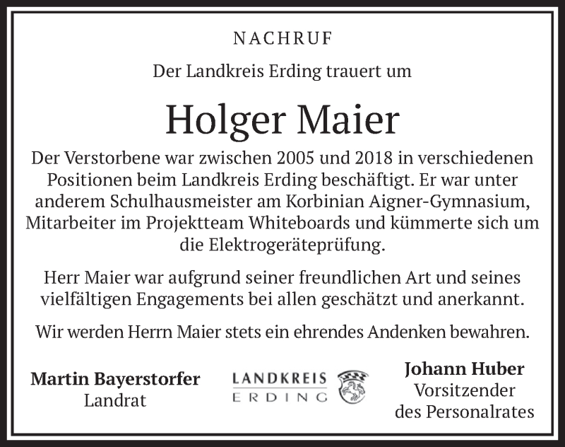  Traueranzeige für Holger Maier vom 14.01.2022 aus merkurtz