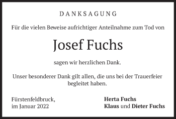 Traueranzeige von Josef Fuchs von merkurtz