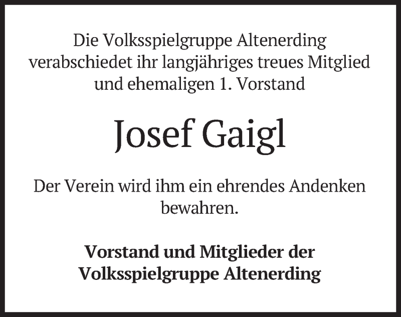  Traueranzeige für Josef Gaigl vom 15.01.2022 aus merkurtz