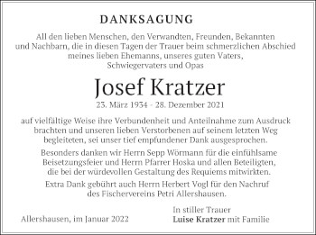 Traueranzeige von Josef Kratzer von merkurtz