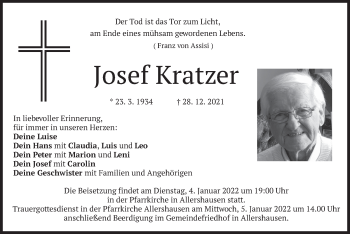 Traueranzeige von Josef Kratzer von merkurtz