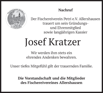 Traueranzeige von Josef Kratzer von merkurtz