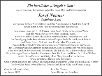 Traueranzeige von Josef Neuner von merkurtz