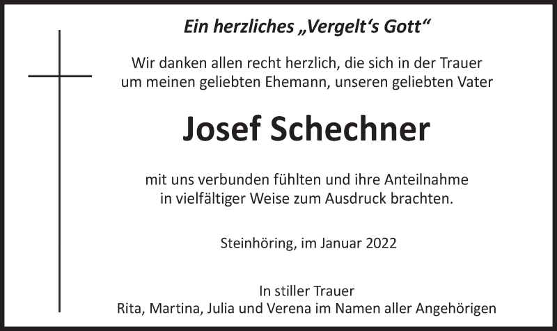  Traueranzeige für Josef Schechner vom 08.01.2022 aus merkurtz