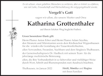 Traueranzeige von Katharina Grottenthaler von merkurtz