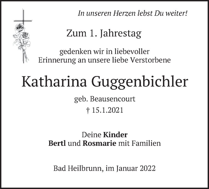  Traueranzeige für Katharina Guggenbichler vom 14.01.2022 aus merkurtz