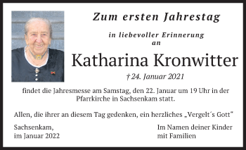 Traueranzeige von Katharina Kronwitter von merkurtz