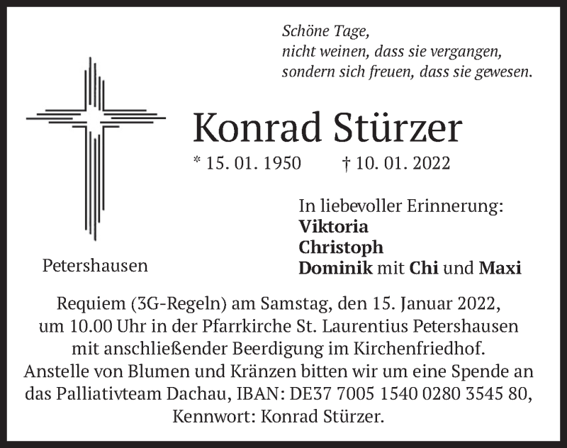  Traueranzeige für Konrad Stürzer vom 12.01.2022 aus merkurtz