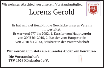 Traueranzeige von Lorenz Gerold von merkurtz