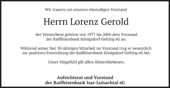 Traueranzeige von Lorenz Gerold von merkurtz