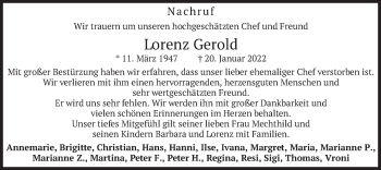 Traueranzeige von Lorenz Gerold von merkurtz