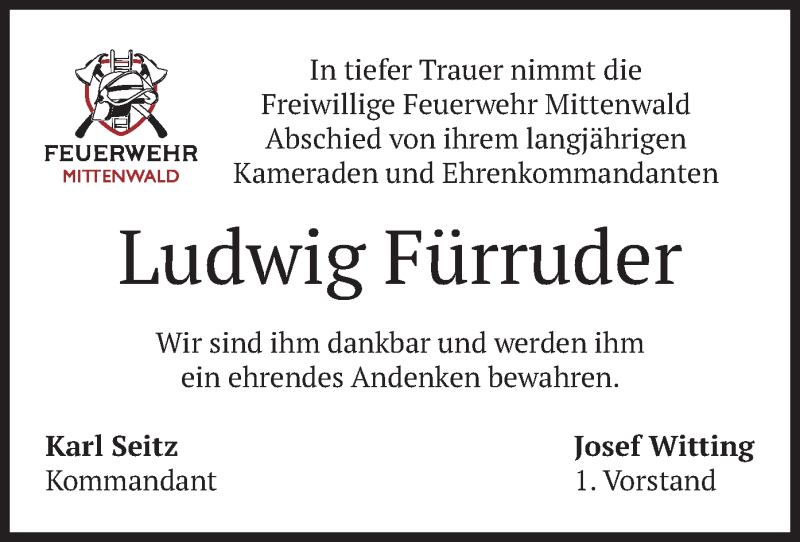  Traueranzeige für Ludwig Fürruder vom 25.01.2022 aus merkurtz