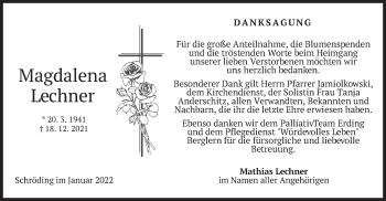 Traueranzeige von Magdalena Lechner von merkurtz