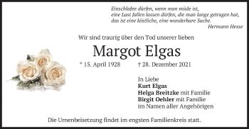 Traueranzeige von Margot Elgas von merkurtz