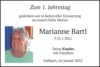 Traueranzeige von Marianne Bartl von merkurtz