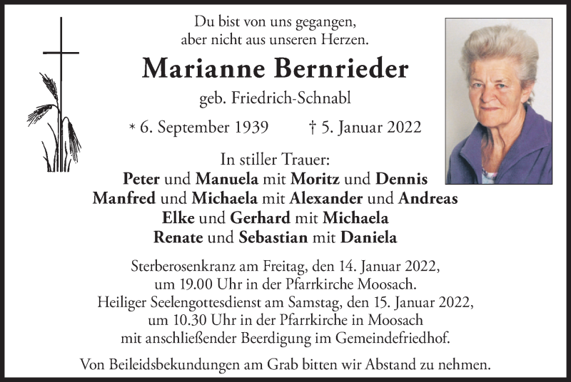  Traueranzeige für Marianne Bernrieder vom 12.01.2022 aus merkurtz