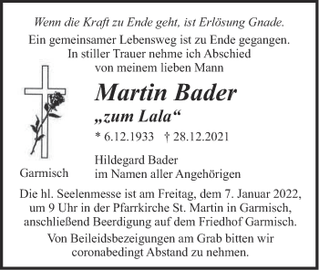 Traueranzeige von Martin Bader von merkurtz