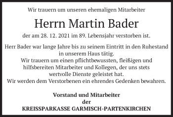 Traueranzeige von Martin Bader von merkurtz