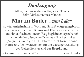 Traueranzeige von Martin Bader von merkurtz