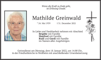 Traueranzeige von Mathilde Greinwald von merkurtz