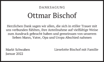 Traueranzeige von Ottmar Bischof von merkurtz