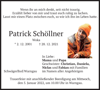 Traueranzeige von Patrick Schöllner von merkurtz