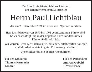 Traueranzeige von Paul Lichtblau von merkurtz